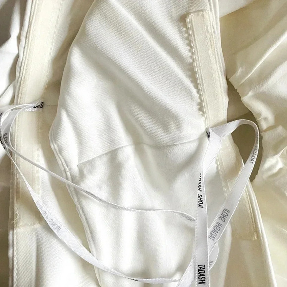 TADASHI SHOJI | Pleated Ivory/Black Sleeveless Crepe Midi Sheath Dress Size 6 - Picture 9 of 12